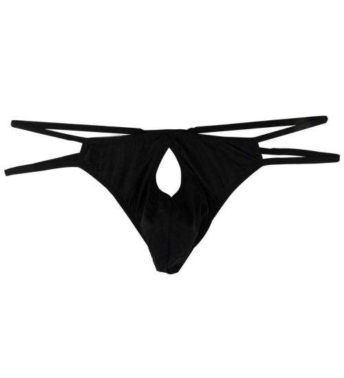 Generic Men's Cotton Spandex Brief Thong Front Open Hole Notch Underwear (Black)