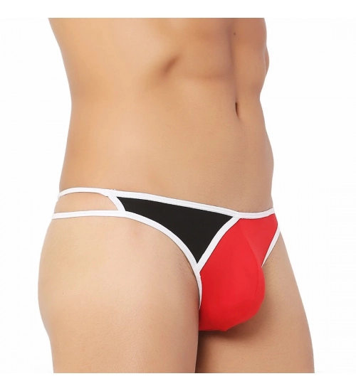 Generic Men's Cotton Spandex Men’S Lace Thong Consists Of Two Strings. Underwear (Red And Black)