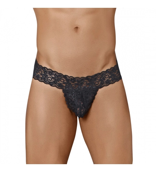 Generic Men's Lycra Blend Lace Lace Underwear G String Style Underwear (Black)
