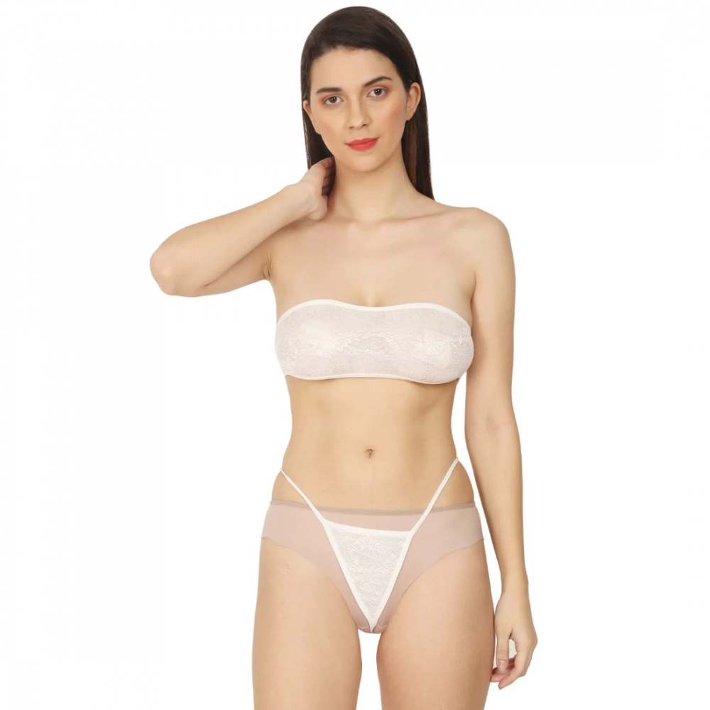 Generic Women's Lycra Blend Lace White Lingerie Set Tube Bra And Panty Set (White) Generic Women's Lycra Blend Lace White Lingerie Set Tube Bra And Panty Set (White)