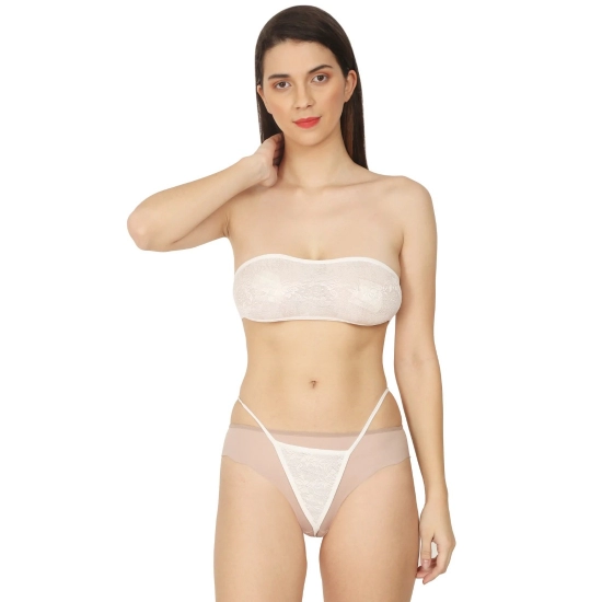Generic Women's Lycra Blend Lace White Lingerie Set Tube Bra And Panty Set (White) Generic Women's Lycra Blend Lace White Lingerie Set Tube Bra And Panty Set (White)