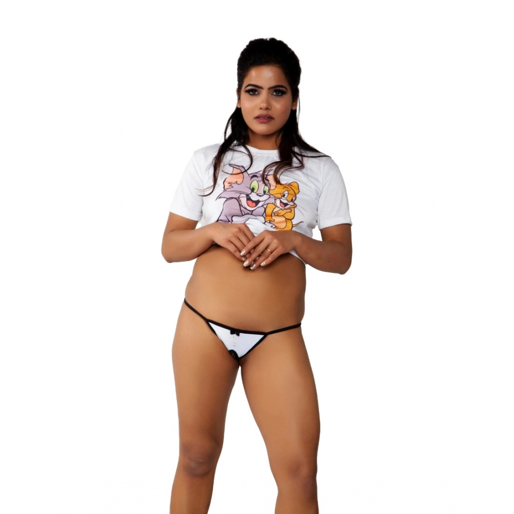 Generic Women's Cotton Melange Tuxedo Crotch Less G String Panty (White And Black) Generic Women's Cotton Melange Tuxedo Crotch Less G String Panty (White And Black)