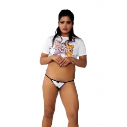 Generic Women's Cotton Melange Tuxedo Crotch Less G String Panty (White And Black)