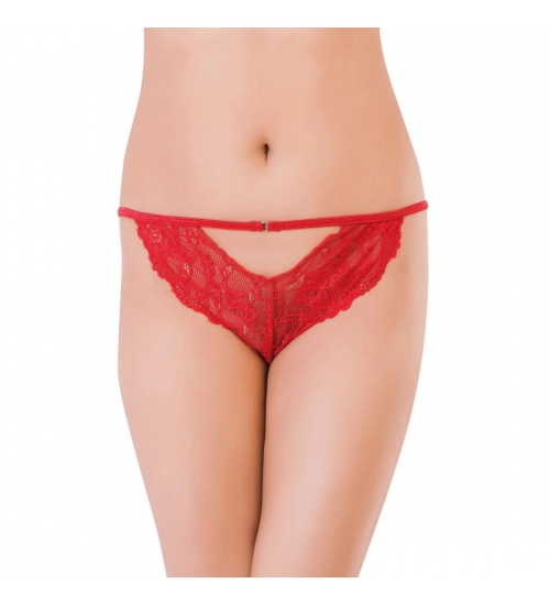 Generic Women's Lace Low Waist Elegant Lace Back Heart Panty For Special Moment (Red)