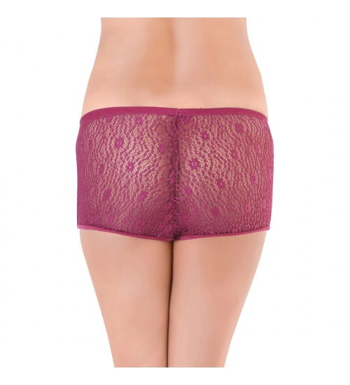 Generic Women's Nylon Mid Waist Rise Wine Lace Sheer Boyshort Panty (Wine)