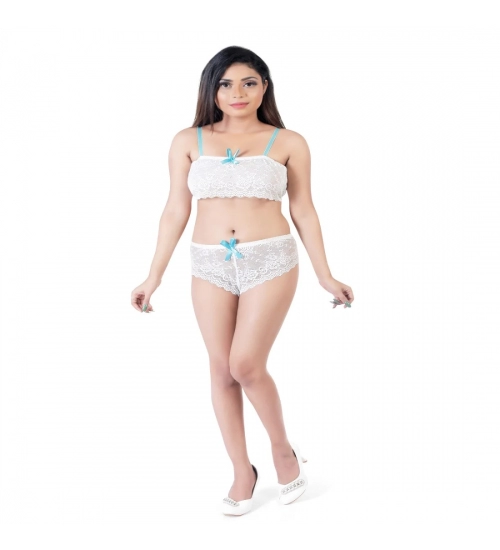 Generic Women's Nylon White Lace Tube Bra And Hipster Panty Lingerie Set (White)