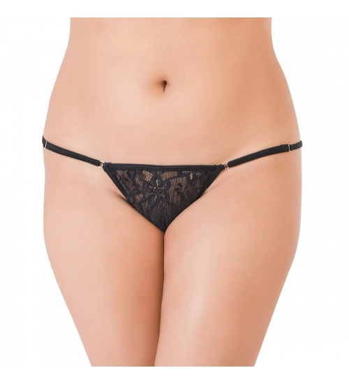 Generic Women's Nylon Spandex Low Waist Lace Peekaboo G String (Black)