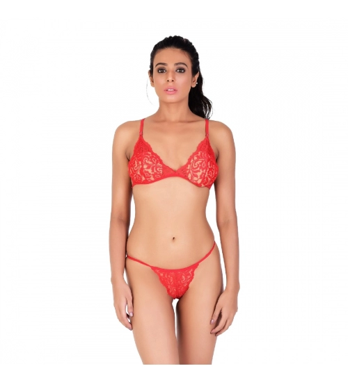 Generic Women's Lace Special Moment Tanga Lingerie Bra Panty Set (Red)