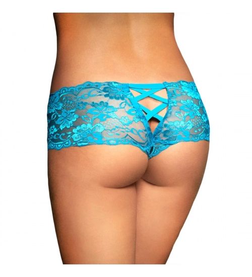Generic Women's Lace Mid Waist Hipster Lace Panty In Criss Cross Pattern (Blue)