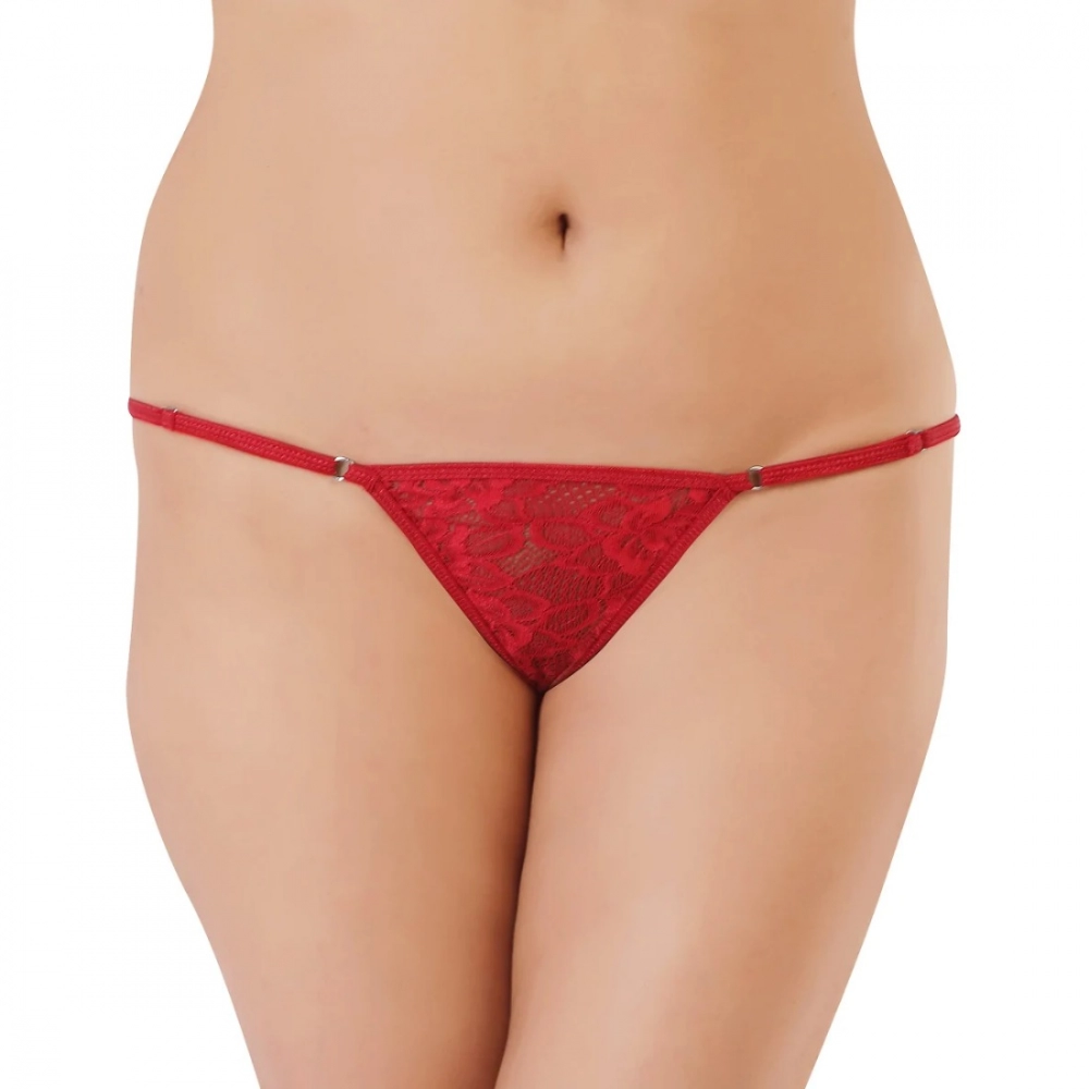 Generic Women's Nylon Spandex Low Waist Lace Peekaboo G String (Red)