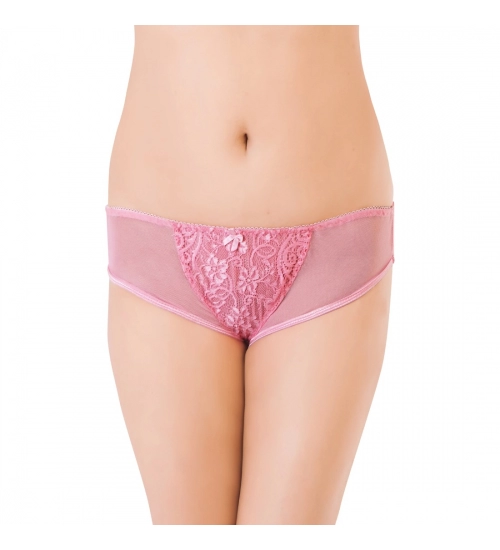 Generic Women's Nylon Mid Rise Light Pink Lace With Medium Coverage Transparent Hipster Panty (Light Pink)