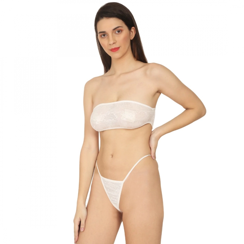 Generic Women's Lycra Blend Lace White Lingerie Set Tube Bra And Panty Set (White) Generic Women's Lycra Blend Lace White Lingerie Set Tube Bra And Panty Set (White)