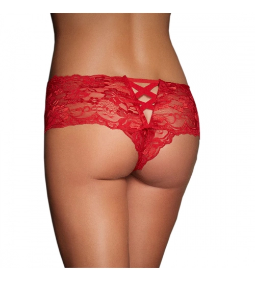 Generic Women's Lace Mid Waist Hipster Lace Panty In Criss Cross Pattern (Red)