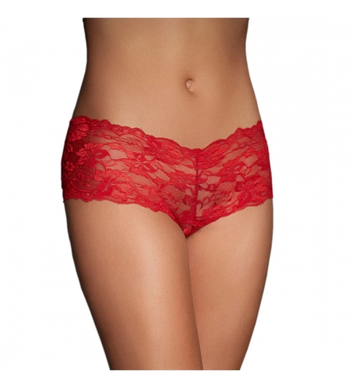 Generic Women's Lace Mid Waist Hipster Lace Panty In Criss Cross Pattern (Red)