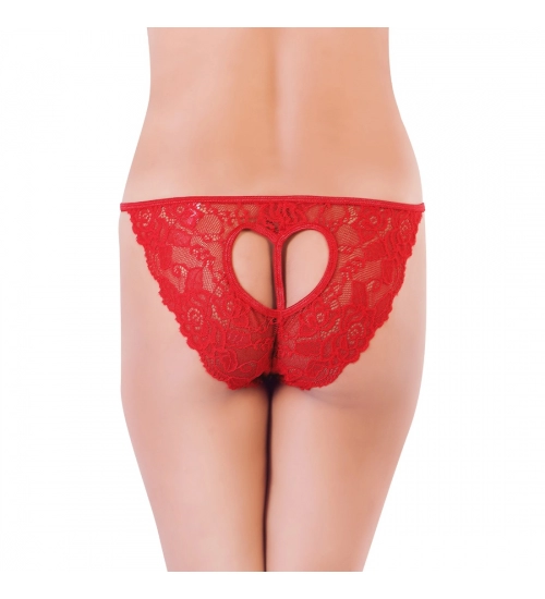 Generic Women's Lace Low Waist Elegant Lace Back Heart Panty For Special Moment (Red)
