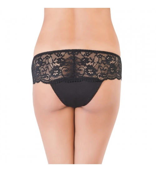 Generic Women's Nylon Low Waist Side Lace Bikini Panty (Black)