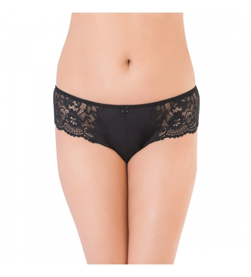 Generic Women's Nylon Low Waist Side Lace Bikini Panty (Black)