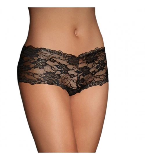 Generic Women's Lace Mid Waist Hipster Panty In Criss Cross Pattern (Black)