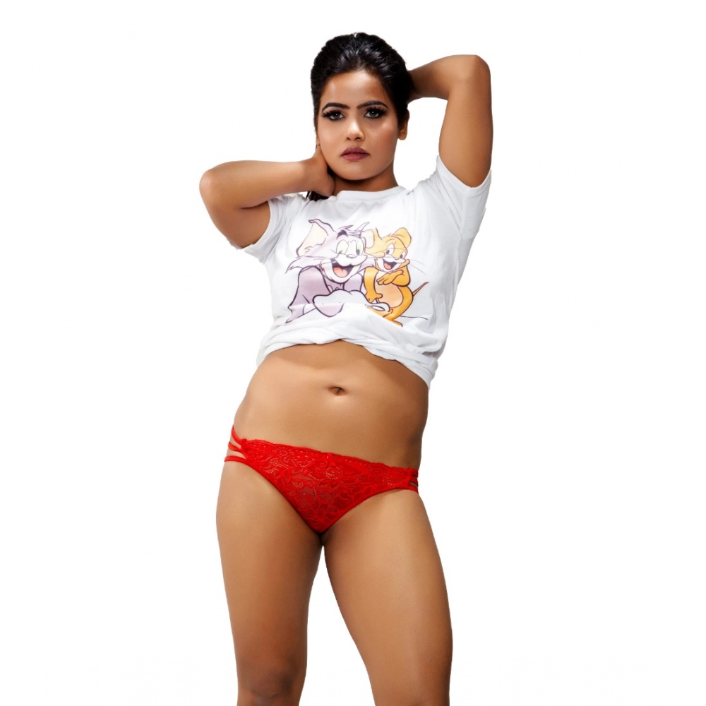 Generic Women's Cotton Melange Lace G String Thong Brief Panty (Red) Generic Women's Cotton Melange Lace G String Thong Brief Panty (Red)