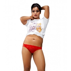 Generic Women's Cotton Melange Lace G String Thong Brief Panty (Red)