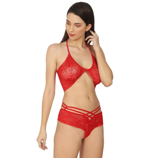 Generic Women's Lace Special Moment Designer Red Lingerie Set (Red)