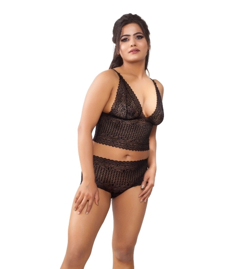 Generic Women's Lace Black Lingerie Bra And Panty Set (Black)