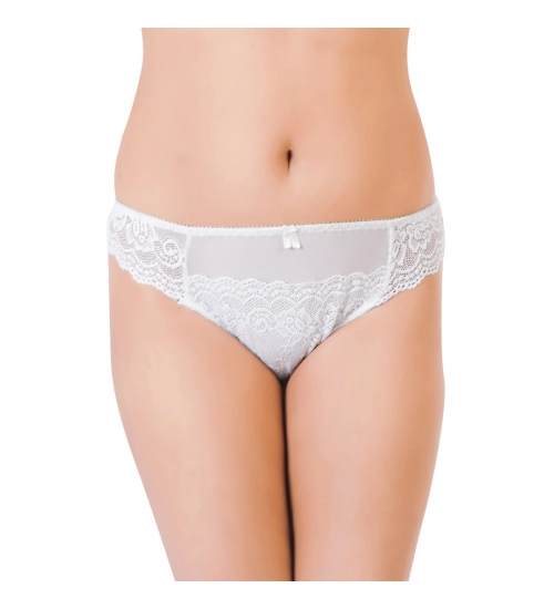 Generic Women's Nylon Spandex Low Waist Mid Sheer Cheeke Thong Panty In White Lace (White)