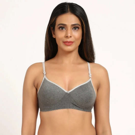 Generic Women's Cotton Blend T Shirt Lightly Padded Three Fourth Coverage Bra (Grey)