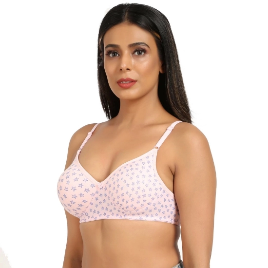 Generic Women's Cotton Blend Lightly Padded Soft Printeded T Shirt Bra (Pink)