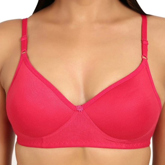 Generic Women's Cotton Blend Everyday T Shirt Lightly Padded Three Fourth Coverage Bra (Pink)