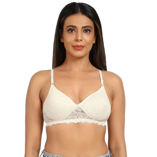 Generic Women's Cotton Blend Lightly Padded T Shirt Bra With Lace (Grey) Generic Women's Cotton Blend Lightly Padded T Shirt Bra With Lace (Grey)