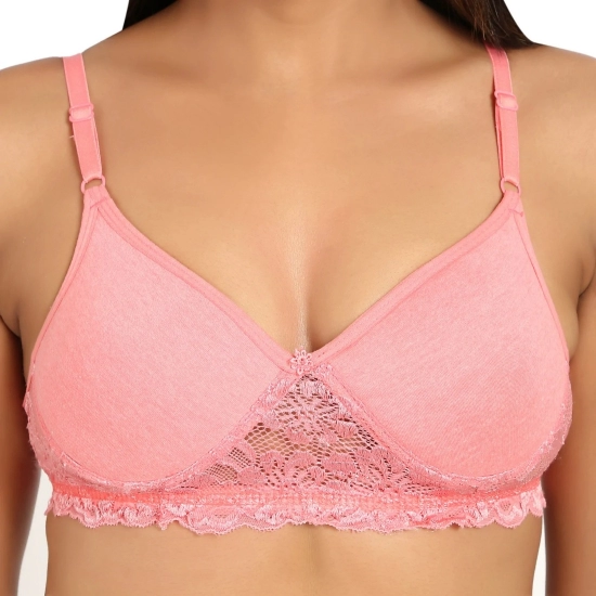 Generic Women's Cotton Blend Lightly Padded T Shirt Bra With Lace (Pink) Generic Women's Cotton Blend Lightly Padded T Shirt Bra With Lace (Pink)