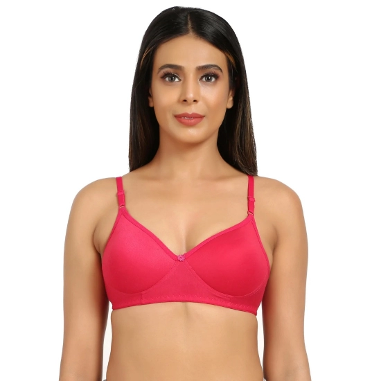 Generic Women's Cotton Blend Everyday T Shirt Lightly Padded Three Fourth Coverage Bra (Pink)
