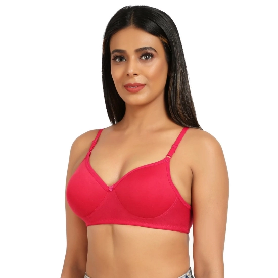 Generic Women's Cotton Blend Everyday T Shirt Lightly Padded Three Fourth Coverage Bra (Pink)