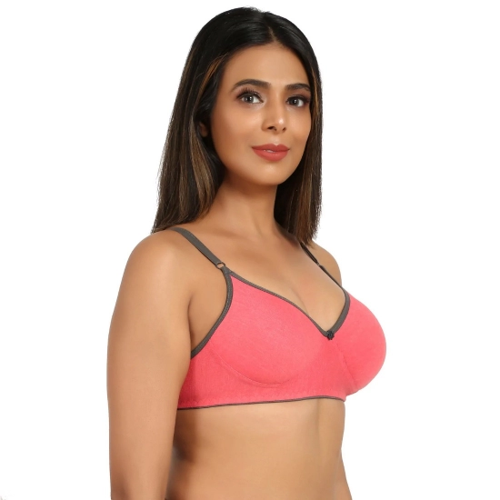 Generic Women's Cotton Blend Lightly Padded Bra With Three Fourth Coverage (Pink)