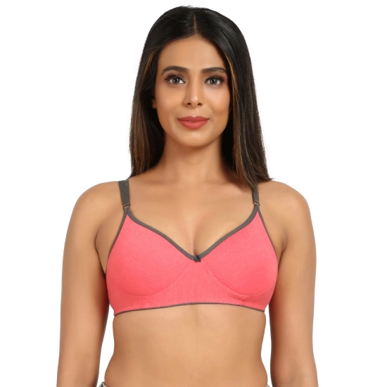 Generic Women's Cotton Blend Lightly Padded Bra With Three Fourth Coverage (Pink)