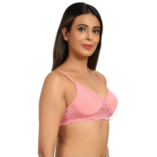 Generic Women's Cotton Blend Lightly Padded T Shirt Bra With Lace (Pink) Generic Women's Cotton Blend Lightly Padded T Shirt Bra With Lace (Pink)