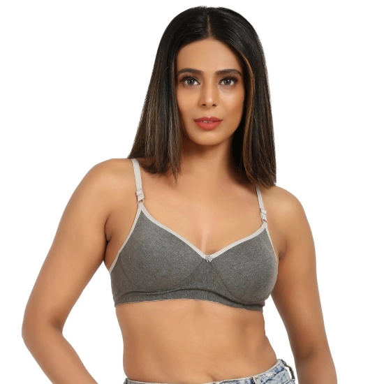 Generic Women's Cotton Blend T Shirt Lightly Padded Three Fourth Coverage Bra (Grey)