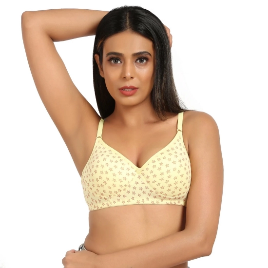 Generic Women's Cotton Blend Lightly Padded Soft Printeded T Shirt Bra (Yellow)