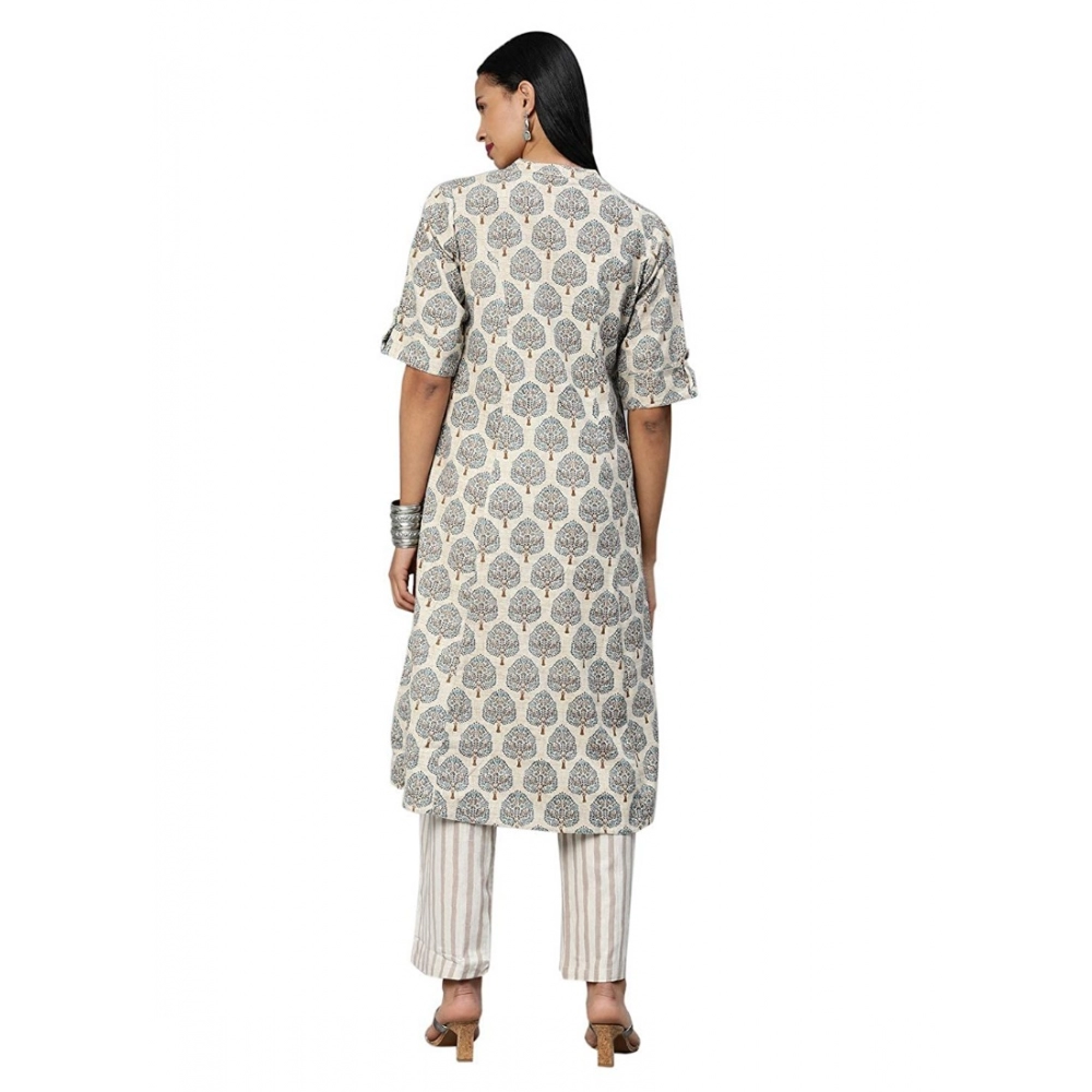 Generic Women's Khadi Printed Regular Kurti (Off White, Cream, Khadi)