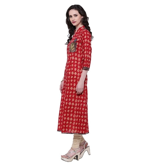 Generic Women's Cotton Patch A Line Long Kurti (Red, Cotton) Generic Women's Cotton Patch A Line Long Kurti (Red, Cotton)