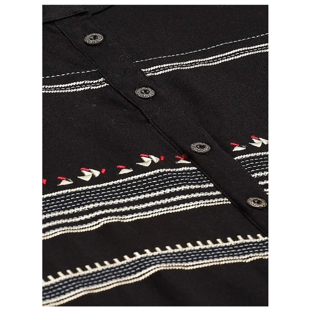 Generic Women's Pure Cotton Printed Straight Kurti (Black, Pure Cotton)