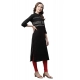 Generic Women's Pure Cotton Printed Straight Kurti (Black, Pure Cotton)