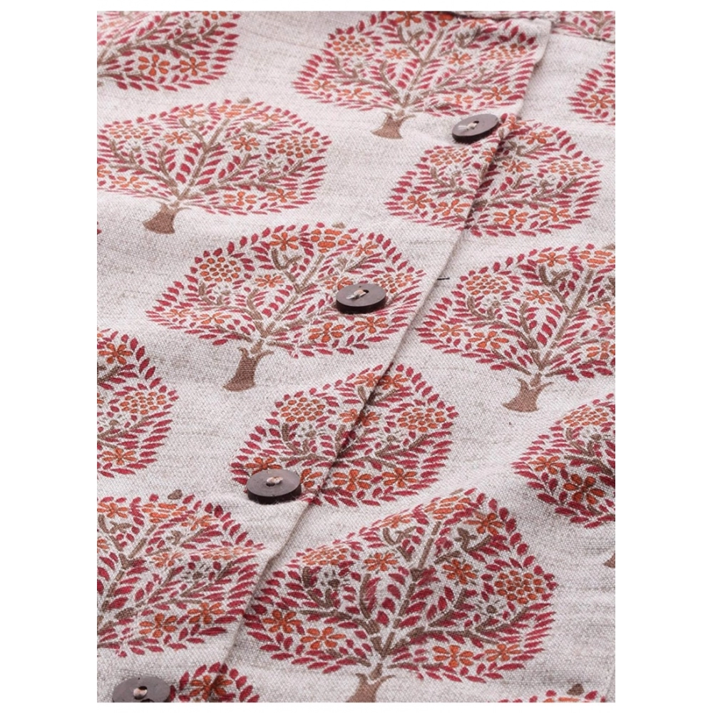 Generic Women's Khadi PrintedA Line Kurti (Cream, Khadi)