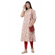 Generic Women's Khadi PrintedA Line Kurti (Cream, Khadi)