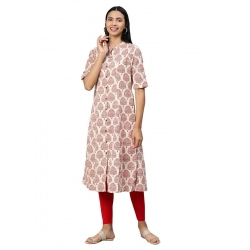 Generic Women's Khadi PrintedA Line Kurti (Cream, Khadi)