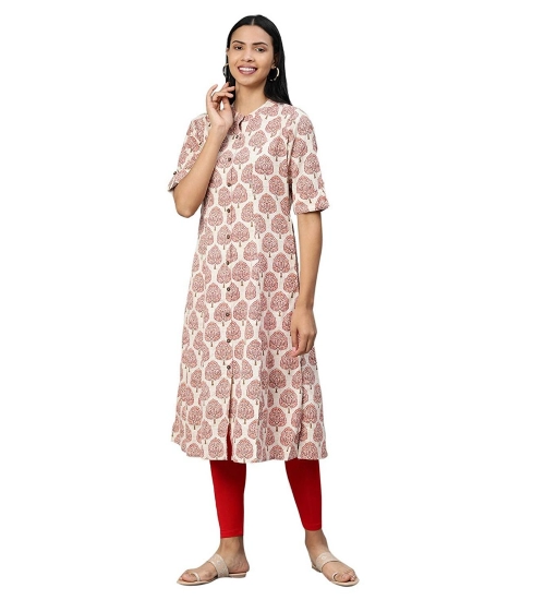Generic Women's Khadi PrintedA Line Kurti (Cream, Khadi)