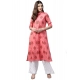 Generic Women's Cotton Printed A Line Kurti (Peach, Cotton)