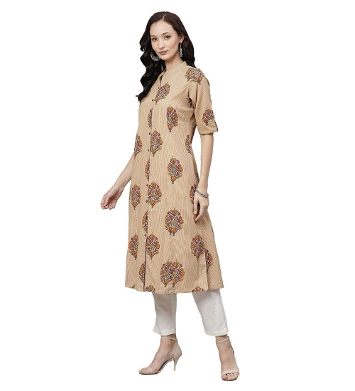 Generic Women's Cotton Printed A Line Kurti (Beige, Cotton) Generic Women's Cotton Printed A Line Kurti (Beige, Cotton)