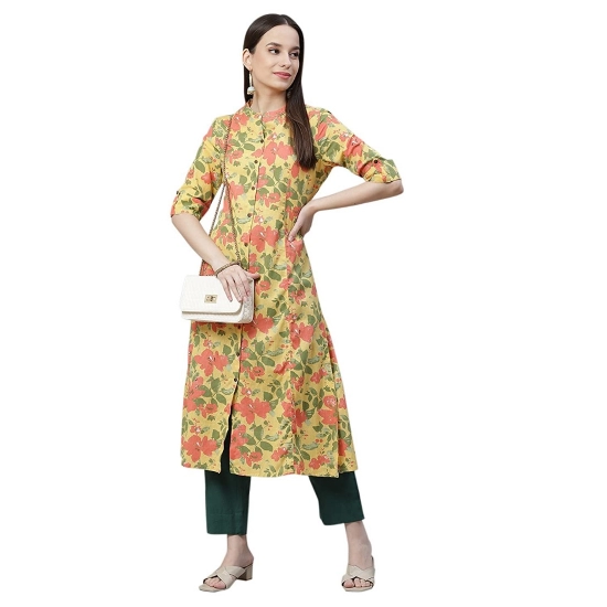 Generic Women's Cotton Printed Flex Kurti (Yellow, Cotton)
